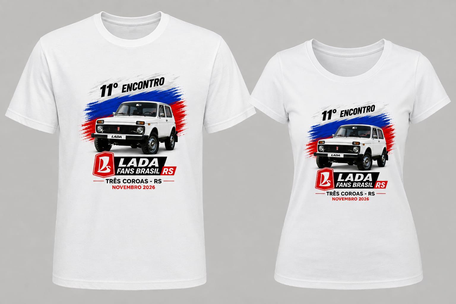 Camiseta tradicional e baby look oficiais do 11º Encontro LadaFans RS