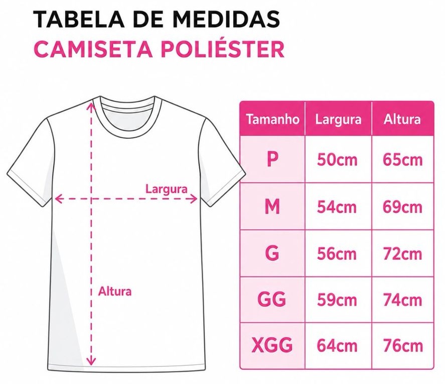Tabela de medidas camiseta poliéster